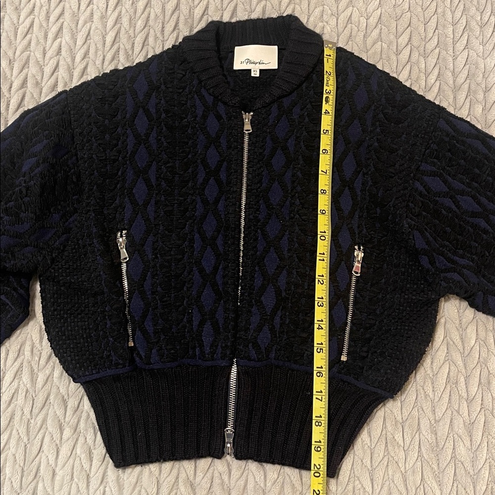 3.1 Phillip Lim Black and Navy Textured Bomber Jacket - Picture 14 of 14